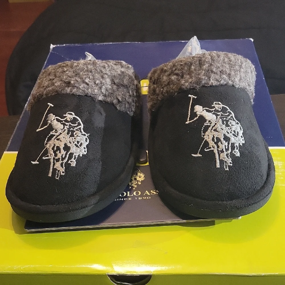 Polo Ralph Lauren Klarence Scuff Slippers "Black/Grey" M7/8 W8.5/9.5 NWT - Picture 4 of 6